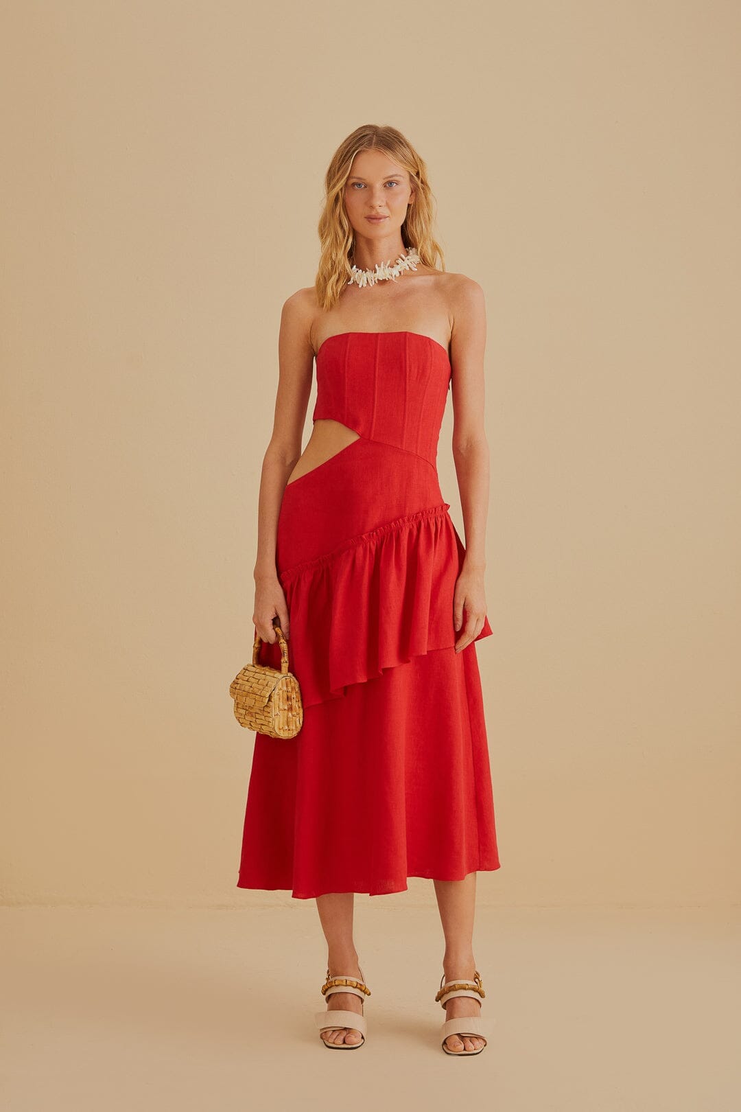 Red Cut Out Strapless Midi Dress – FARM Rio