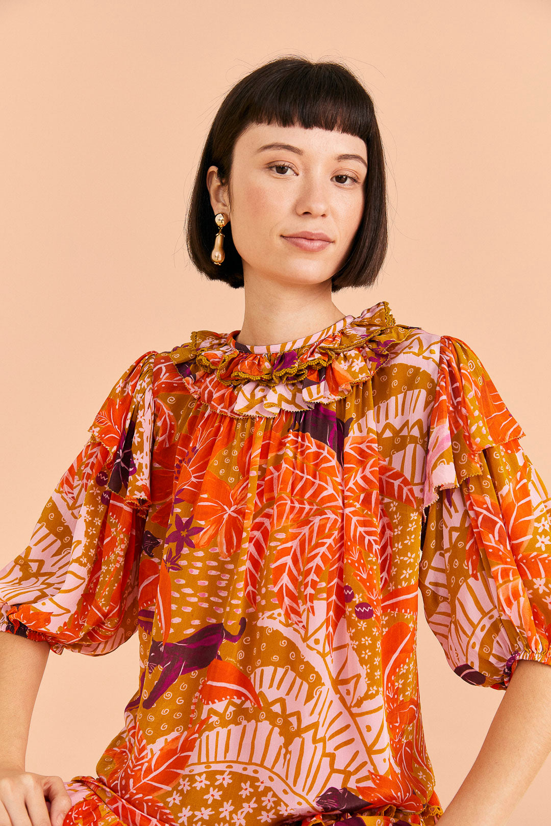 Beige Jungle Panther Blouse