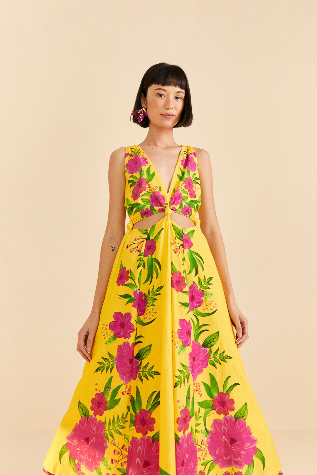 Yellow Romantic Garden Midi Dress