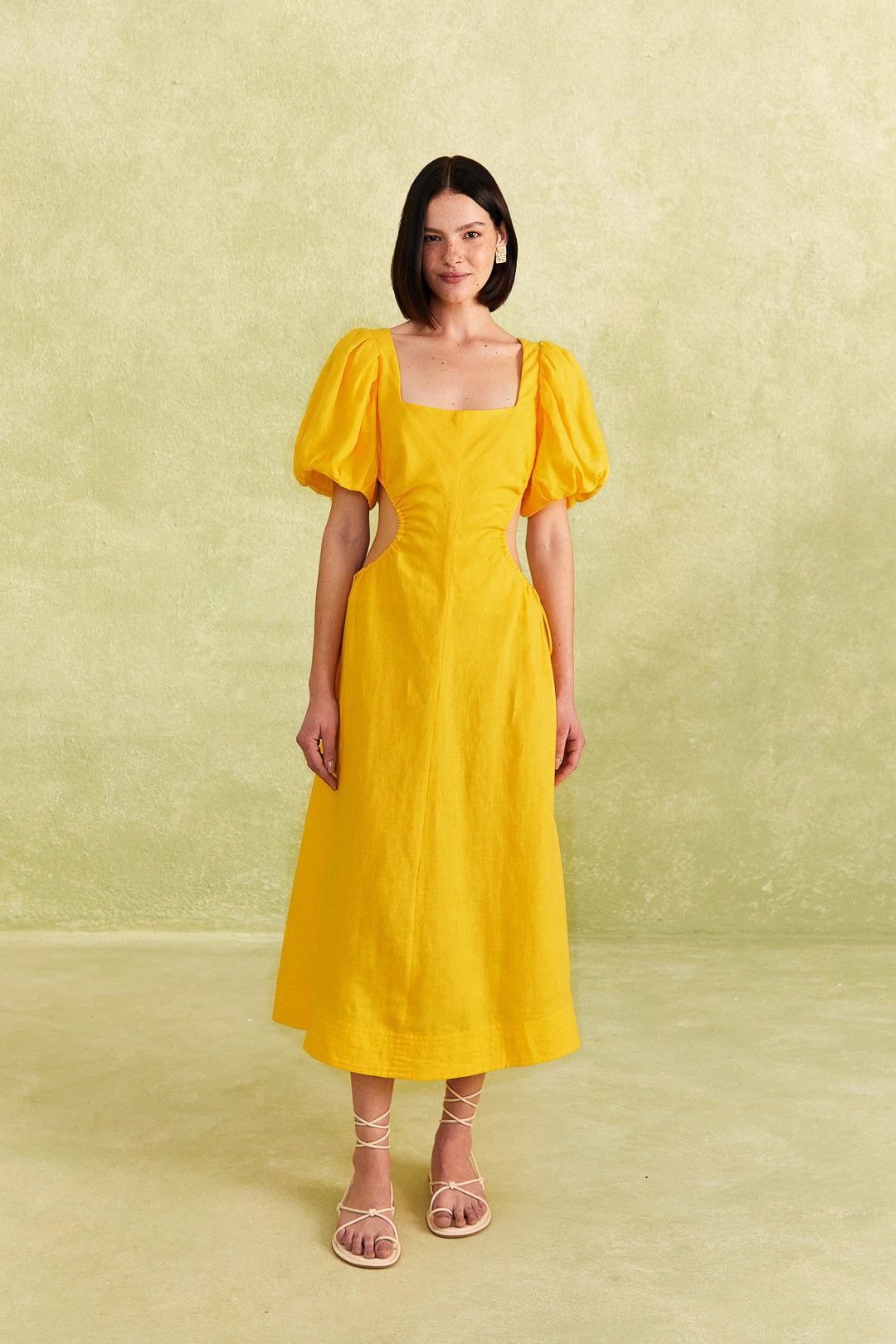 Yellow Cutout Midi Dress