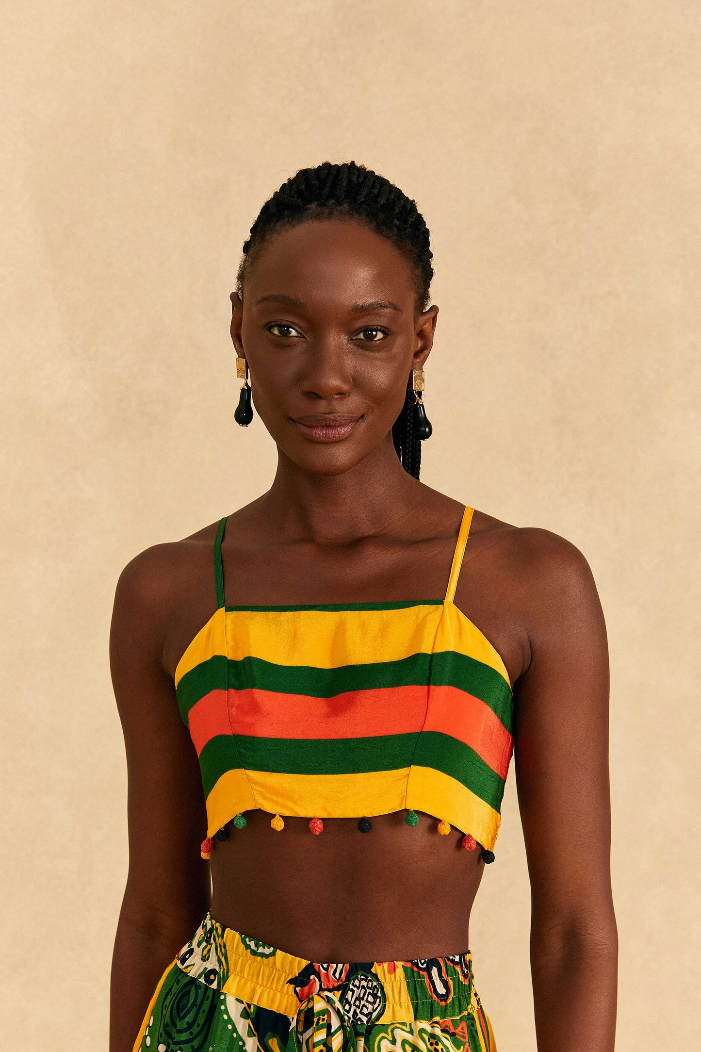 Yellow, Green & Red Striped Crop Top