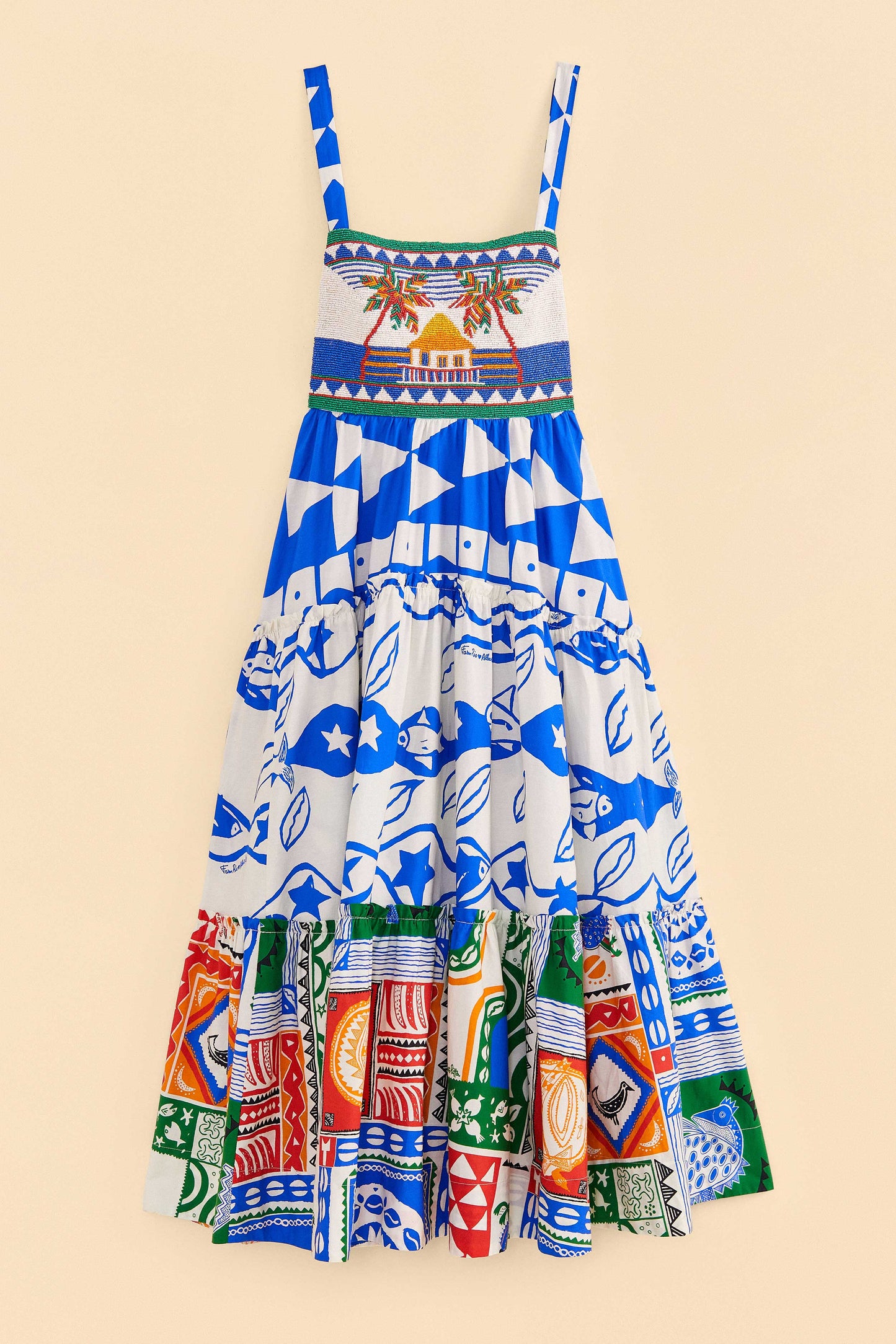 Mixed Pitta Colors Organic Cotton Embroidered Midi Dress