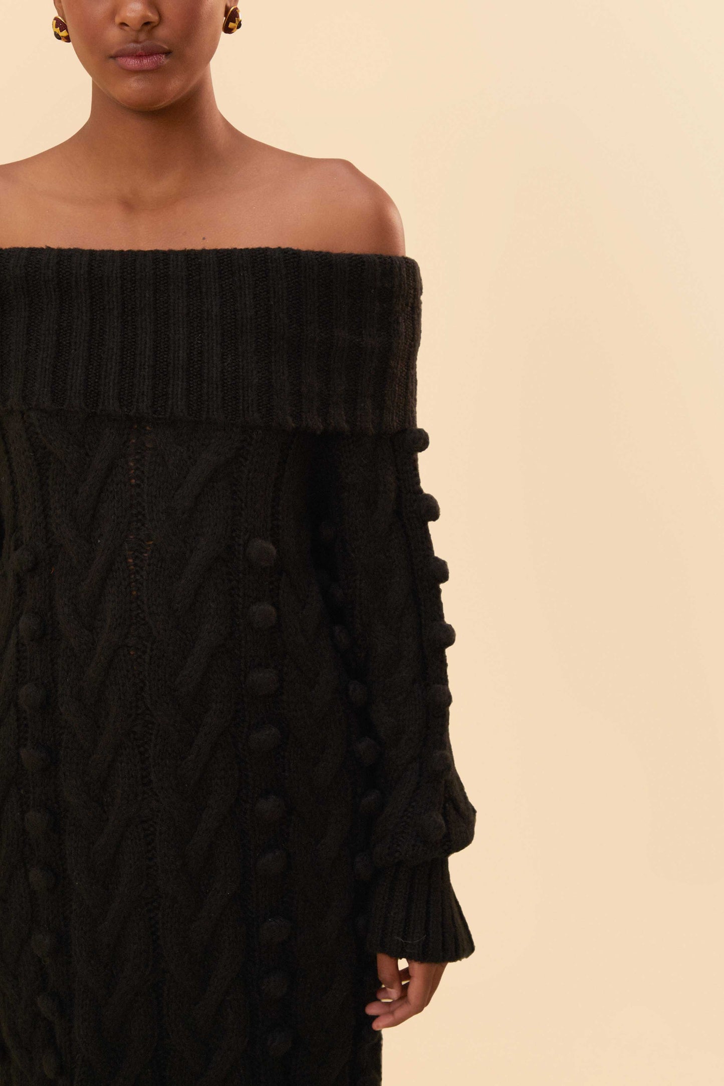 Black Braided Midi Sweater Dress