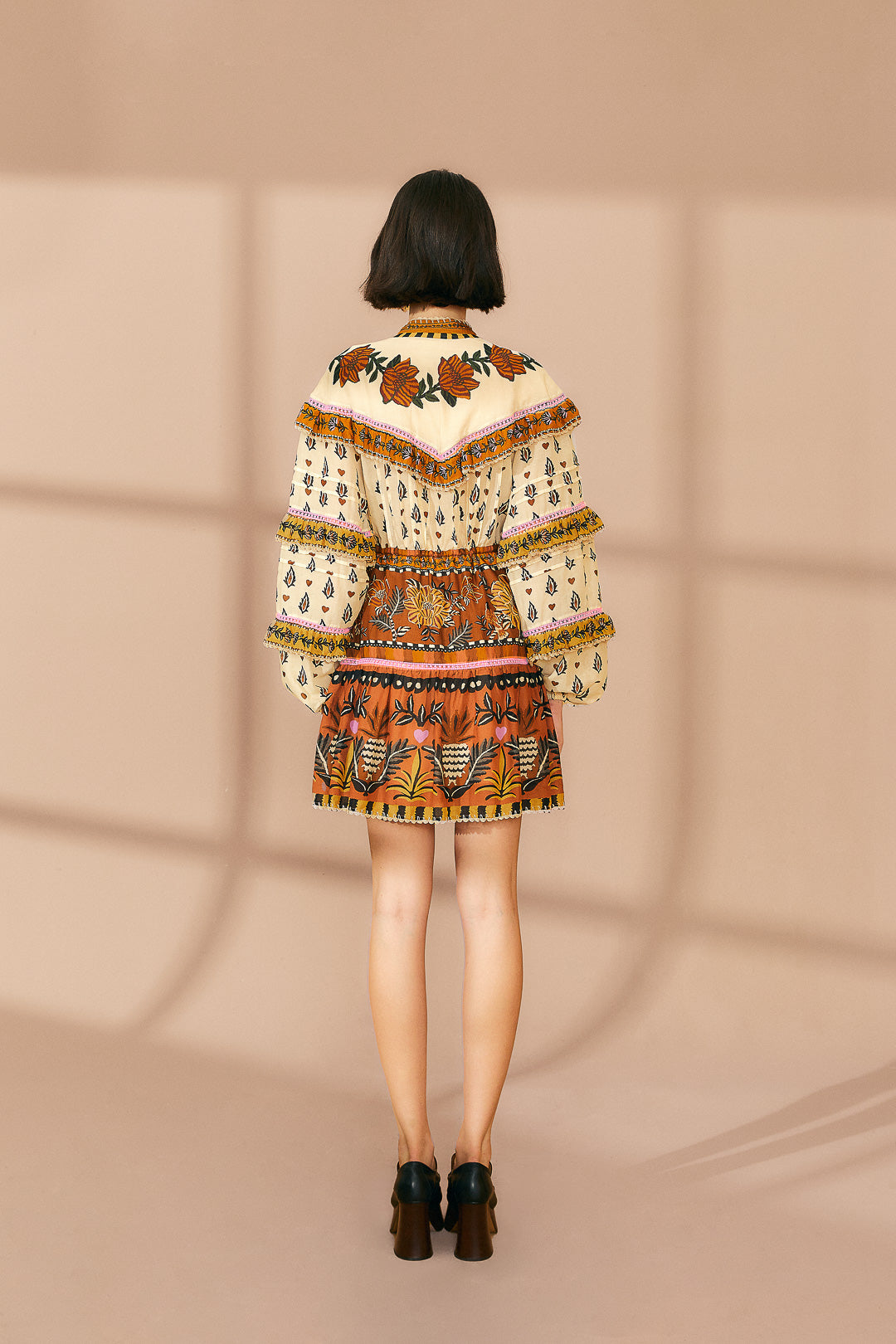 Beige Ainika Floral Ruffle Mini Dress