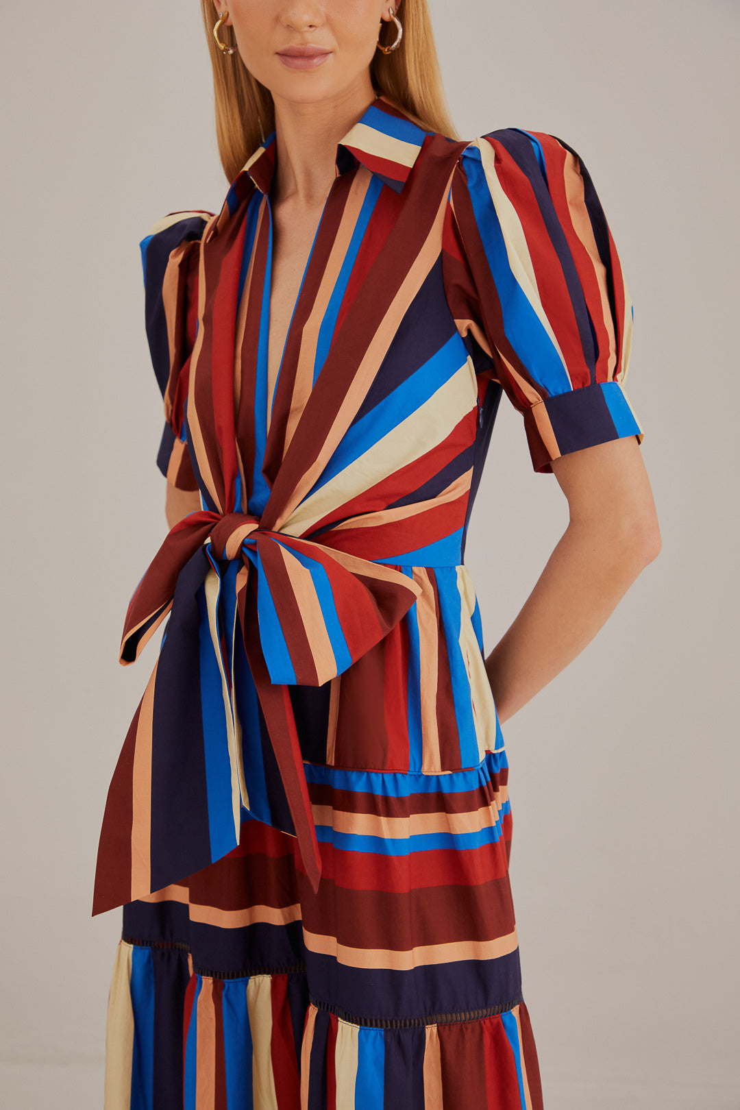 Multicolor Winter Stripes Short Sleeve Midi Dress