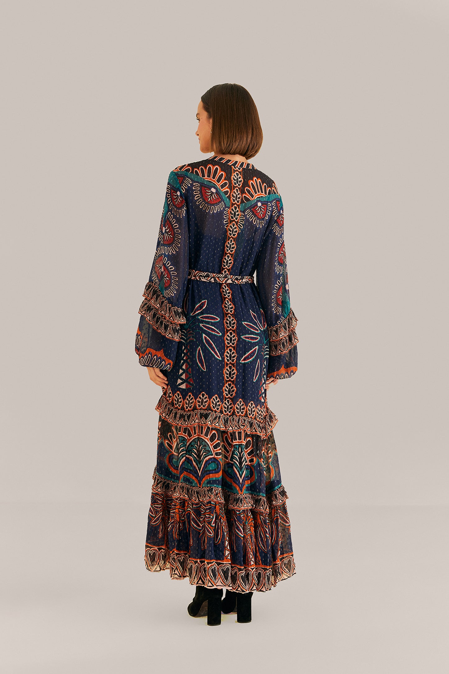 Orange Ainika Tapestry Slit Maxi Dress