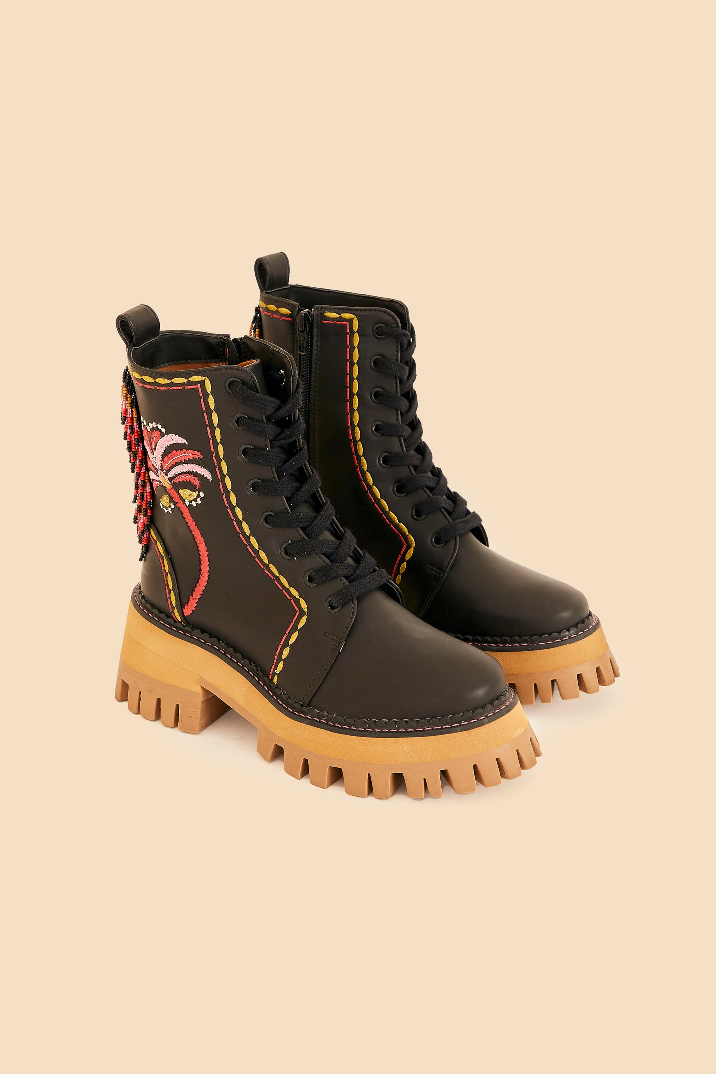 Black Embroidered Mid Boot