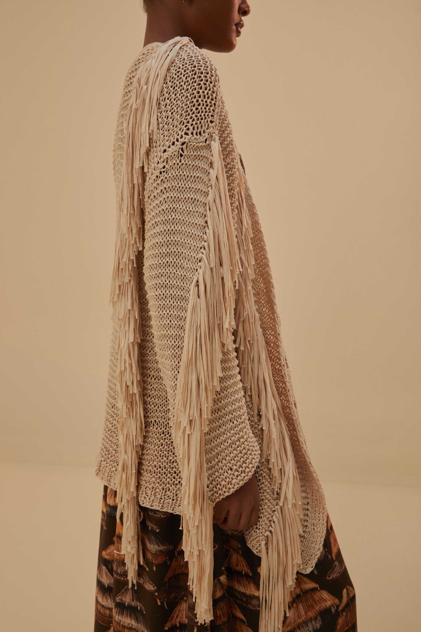 Sand Stripes Fringes Knit Cardigan