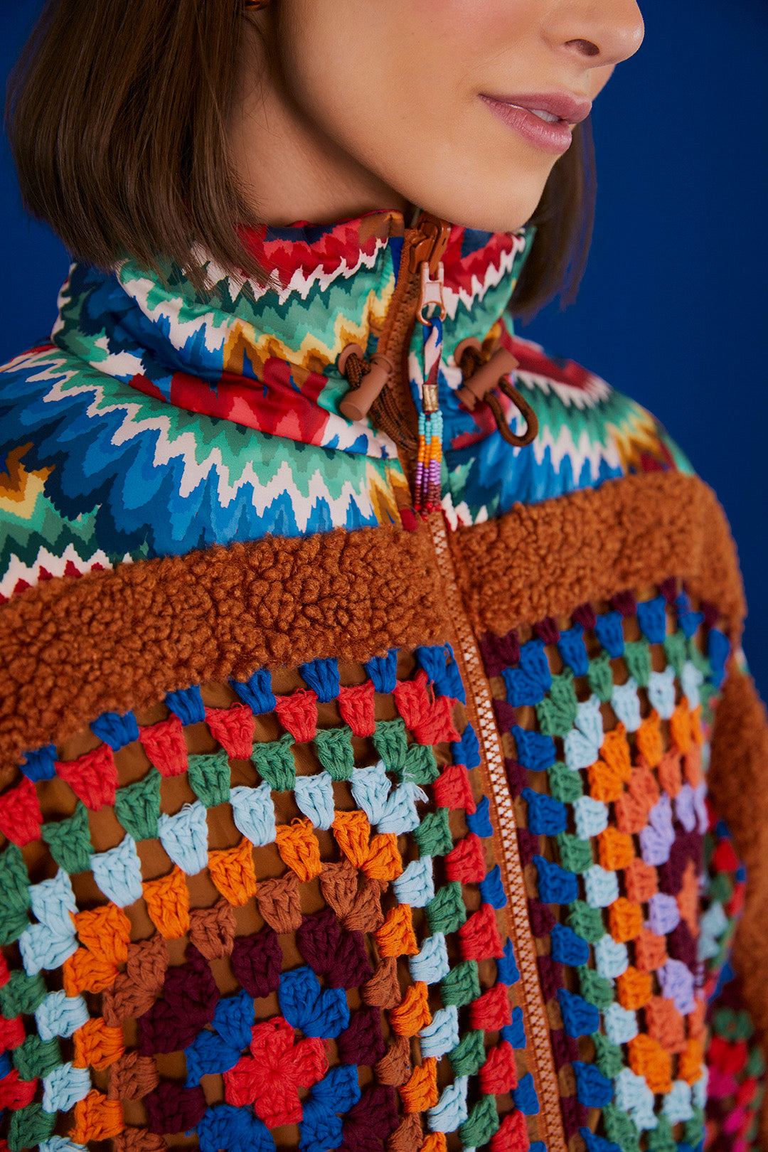 Crochet Colorful Forest Reversible Puffer Jacket