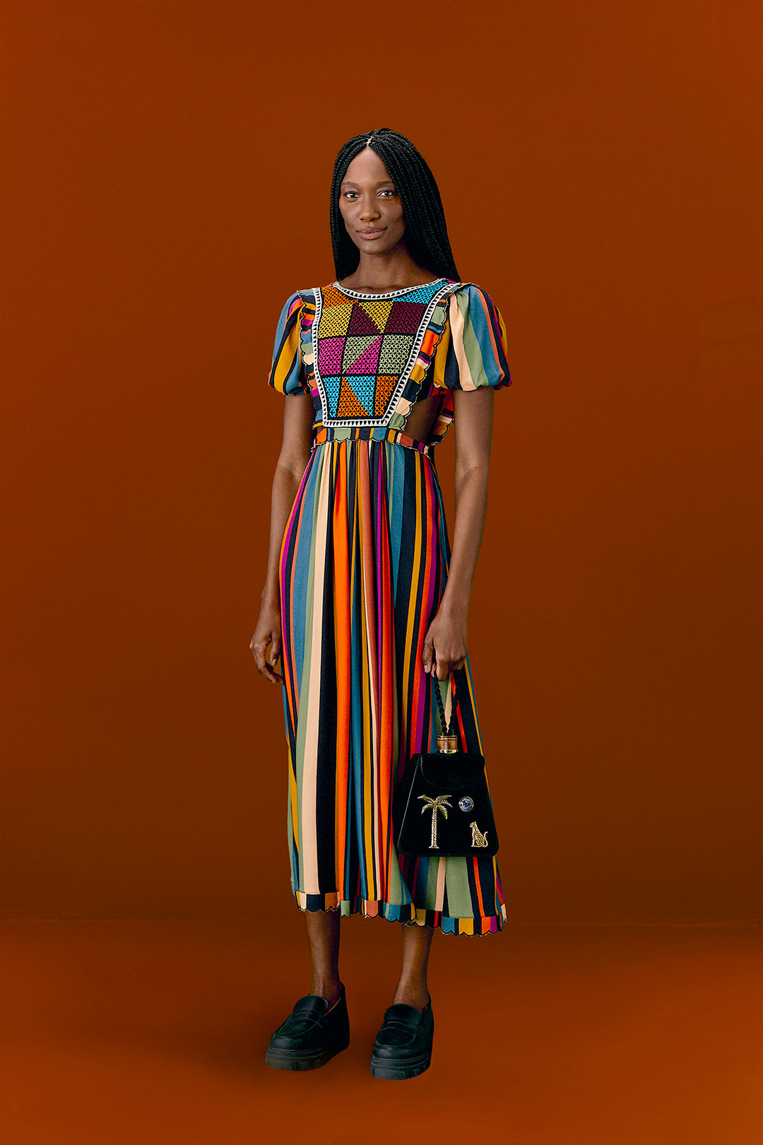 Extraordinary Stripes Embroidered Lenzing™ Ecovero™ Viscose Midi Dress