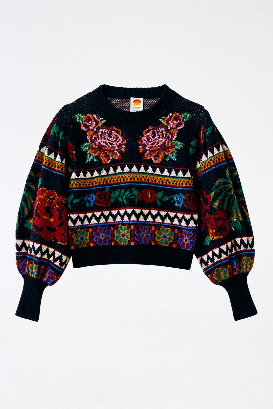 Black Flower Tapestry Embroidered Sweater