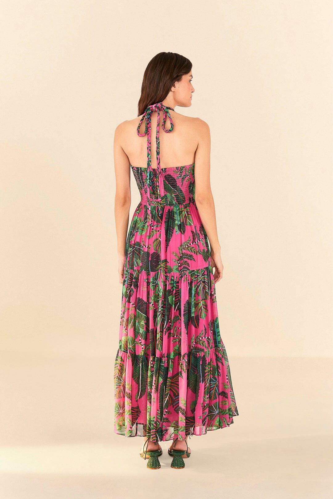 Pink Leaves Cut Out Maxi Dress
