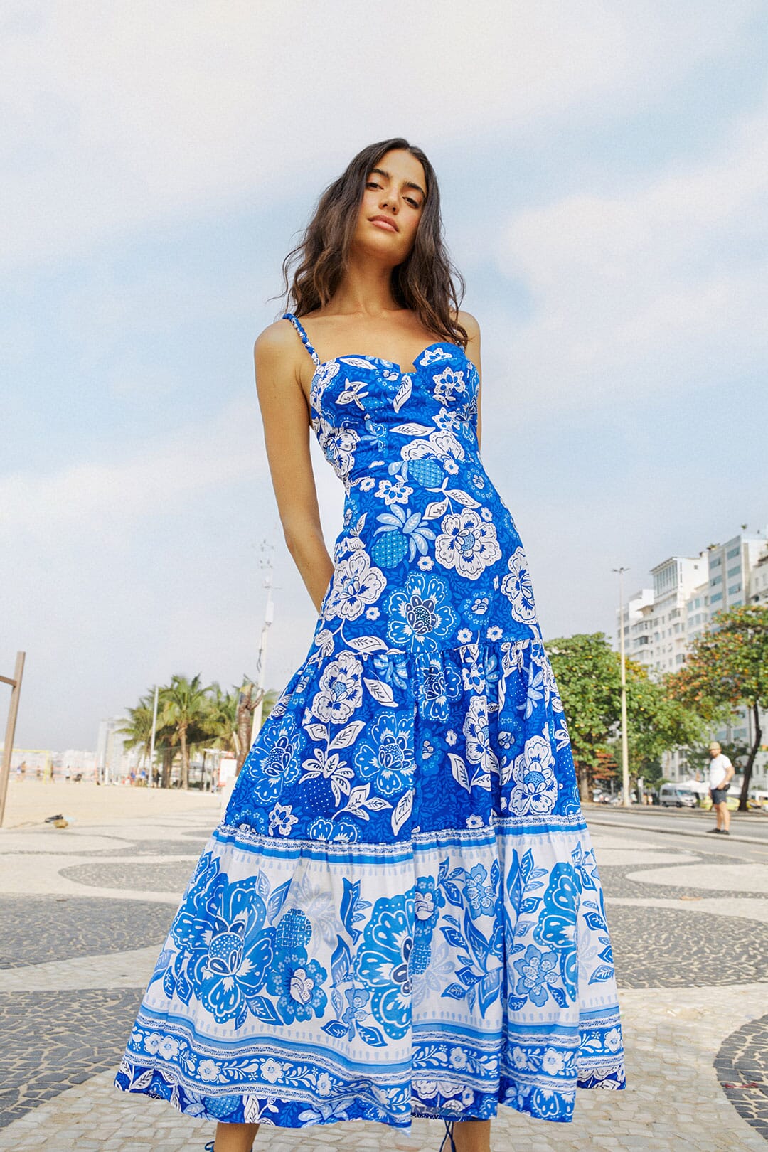 Blue Full Of Flowers Organic Cotton Midi Dress