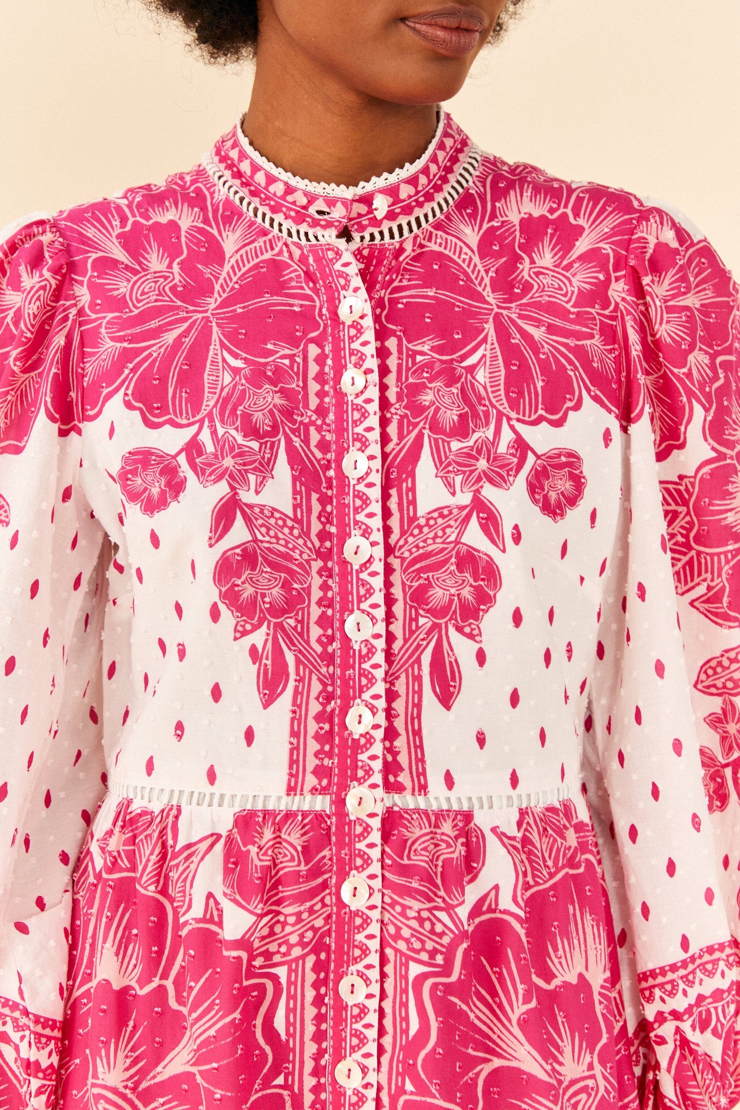 Pink Tropical Woodcut Lenzing™ Ecovero™ Viscose Midi Dress
