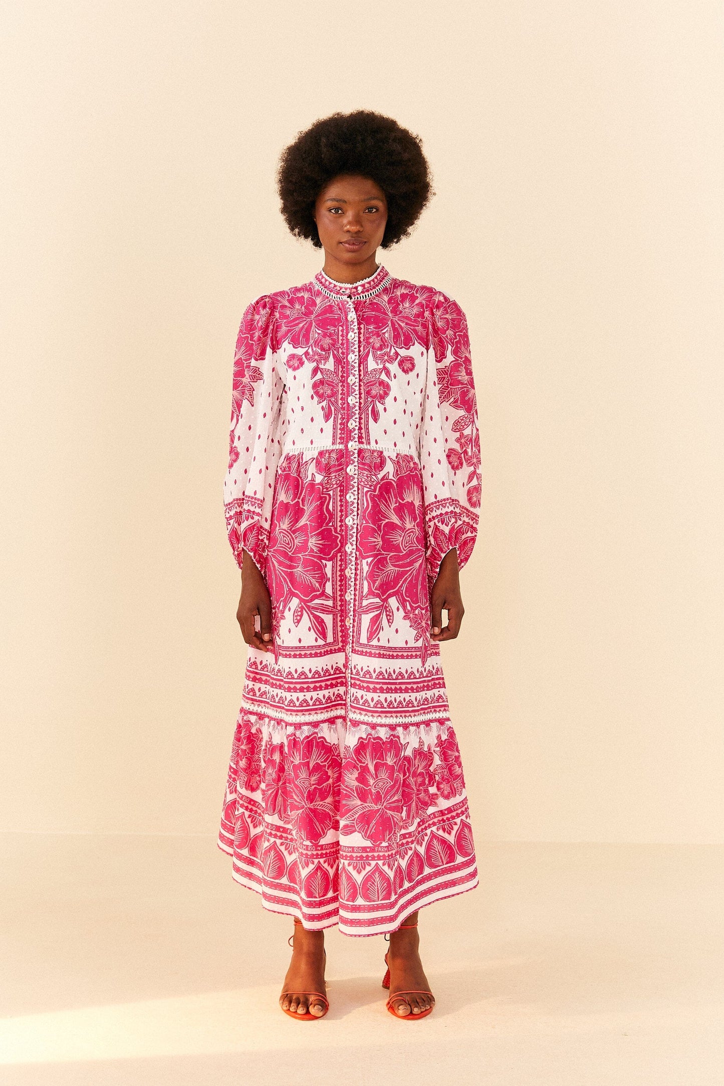 Pink Tropical Woodcut Lenzing™ Ecovero™ Viscose Midi Dress
