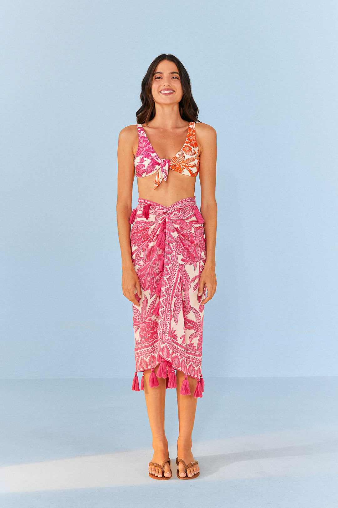 Pink Tropical Woodcut Skirt