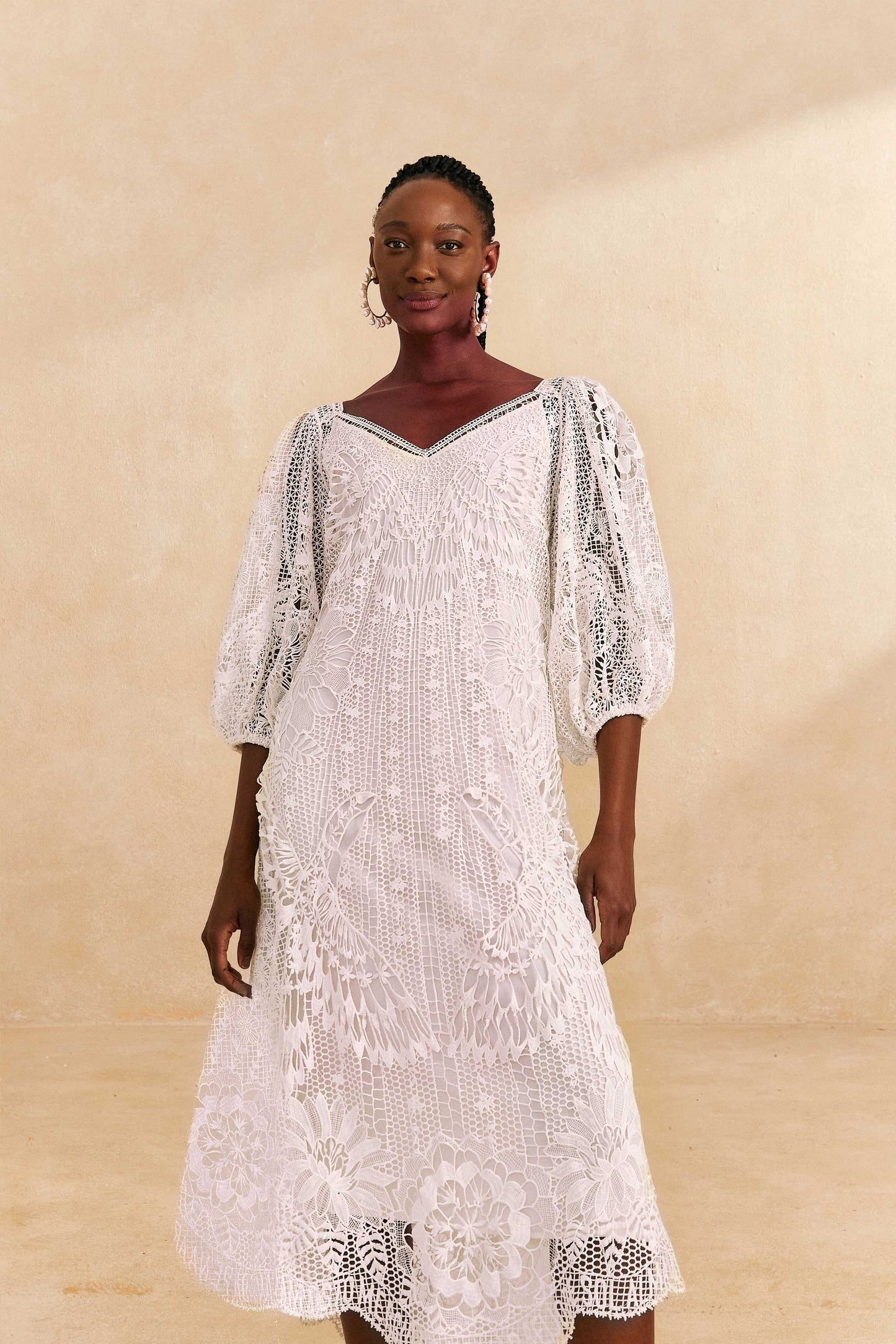 Off-White Guipure Midi Dress