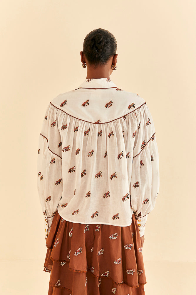 Off-White Embroidered Horses Blouse
