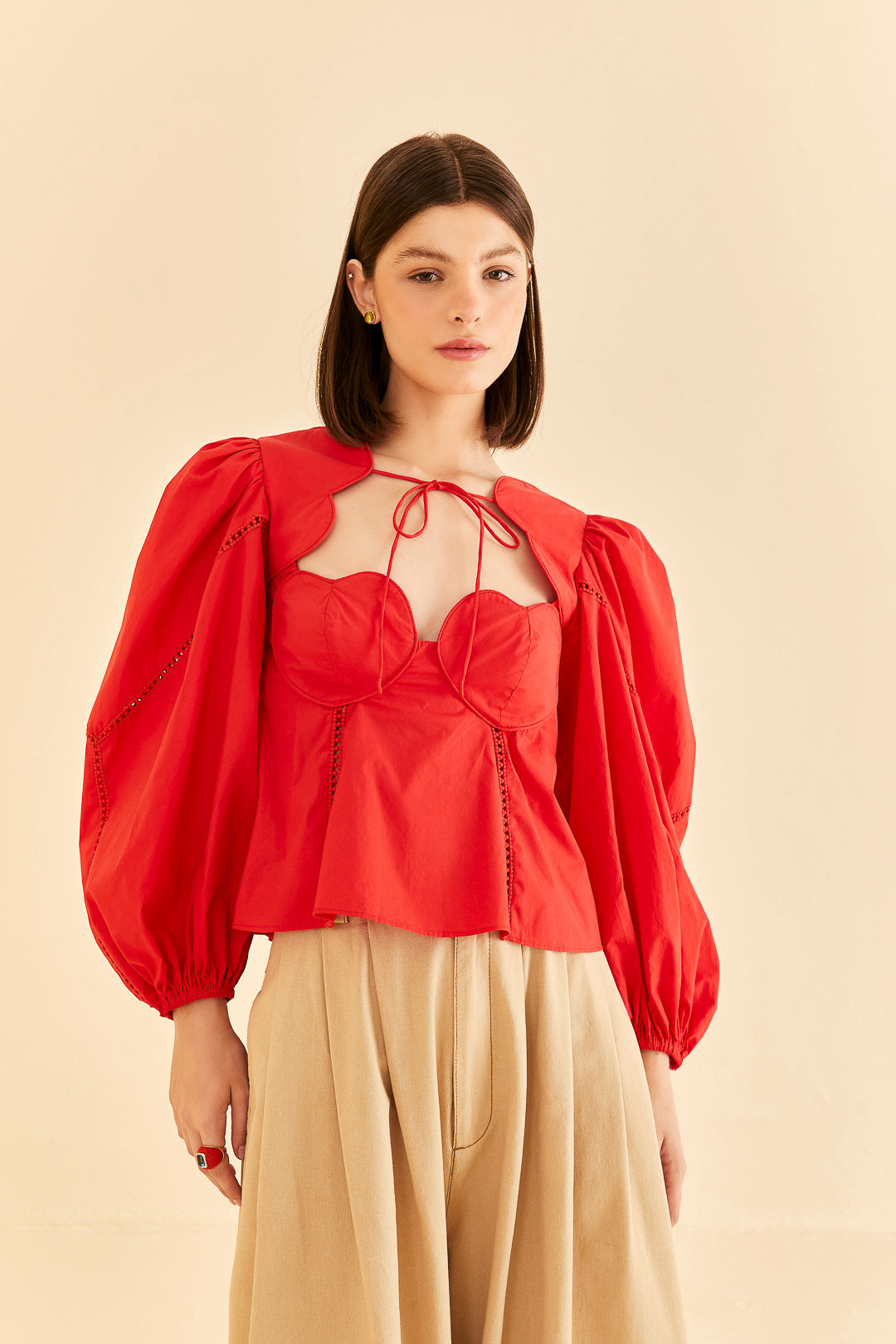 Red Heart Shaped Neckline Blouse