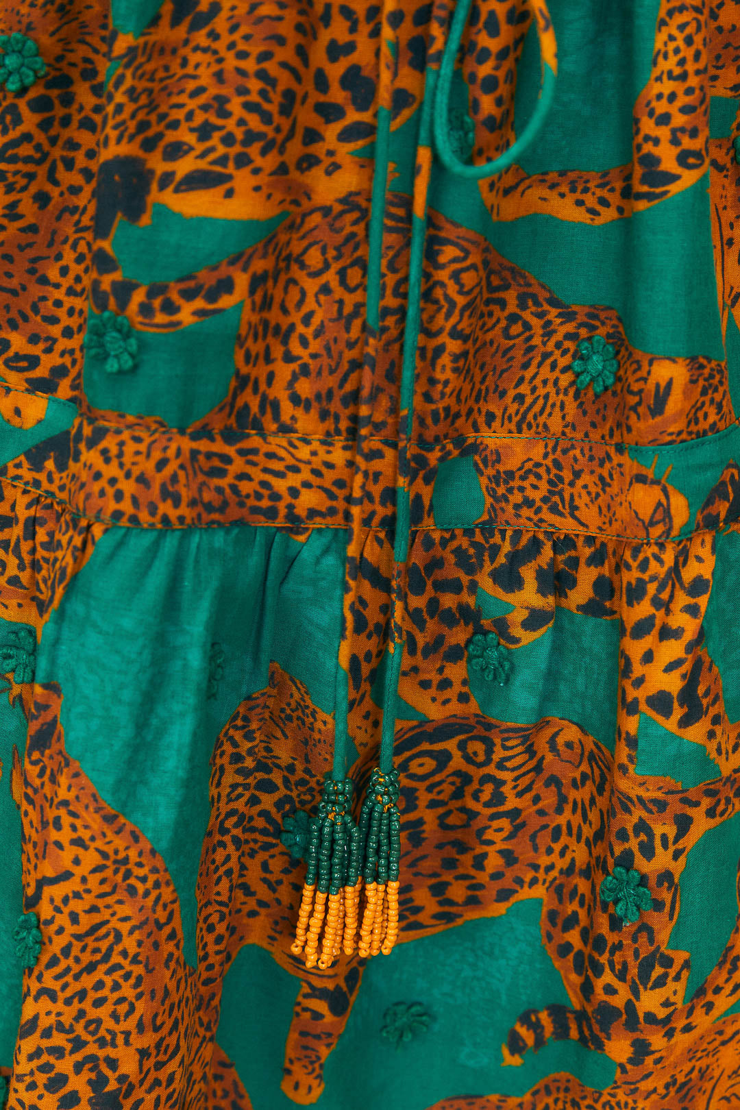 Green Artsy Leopards Long Sleeve Mini Dress