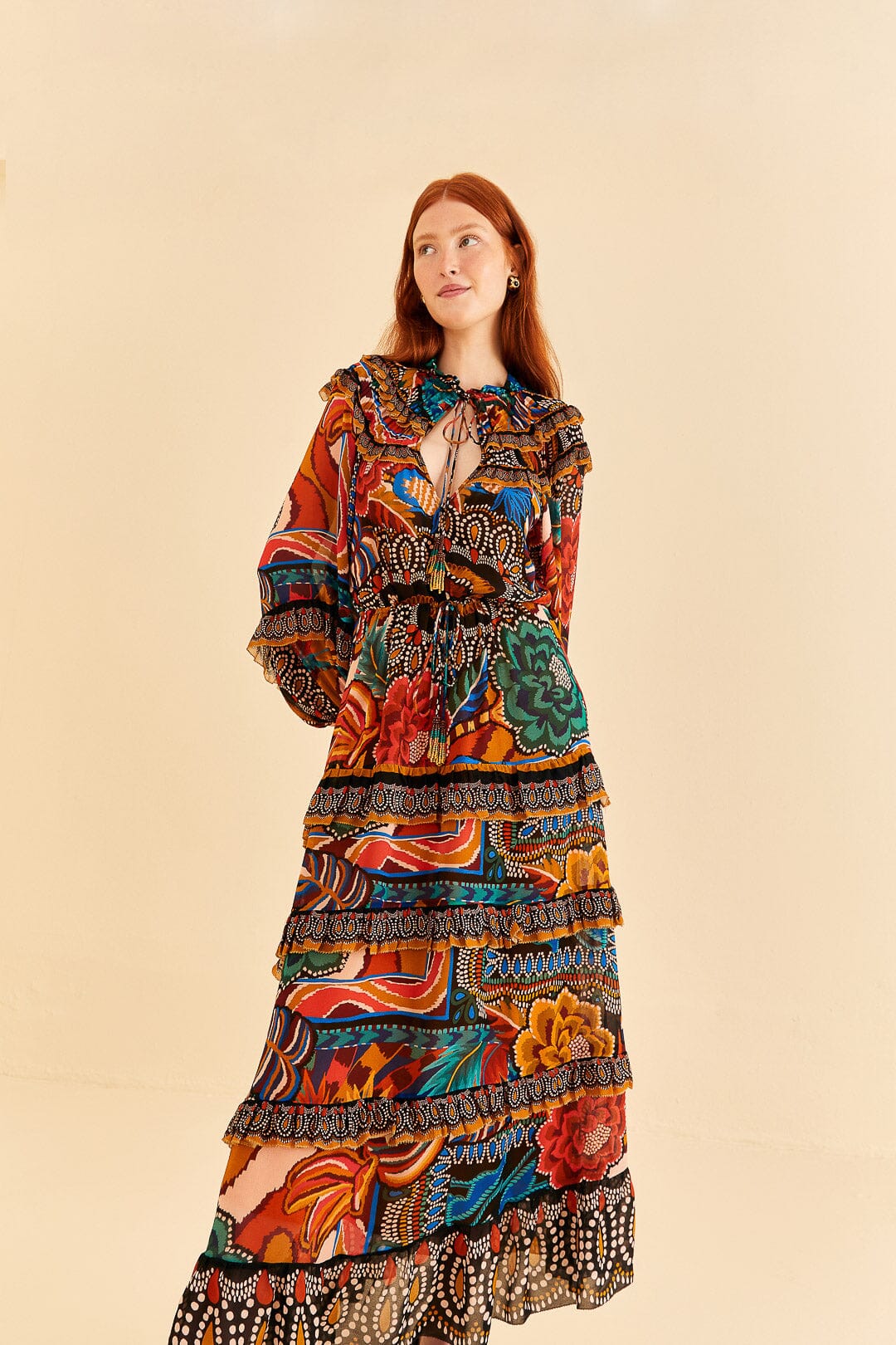 Multicolor Fall Mix Maxi Dress