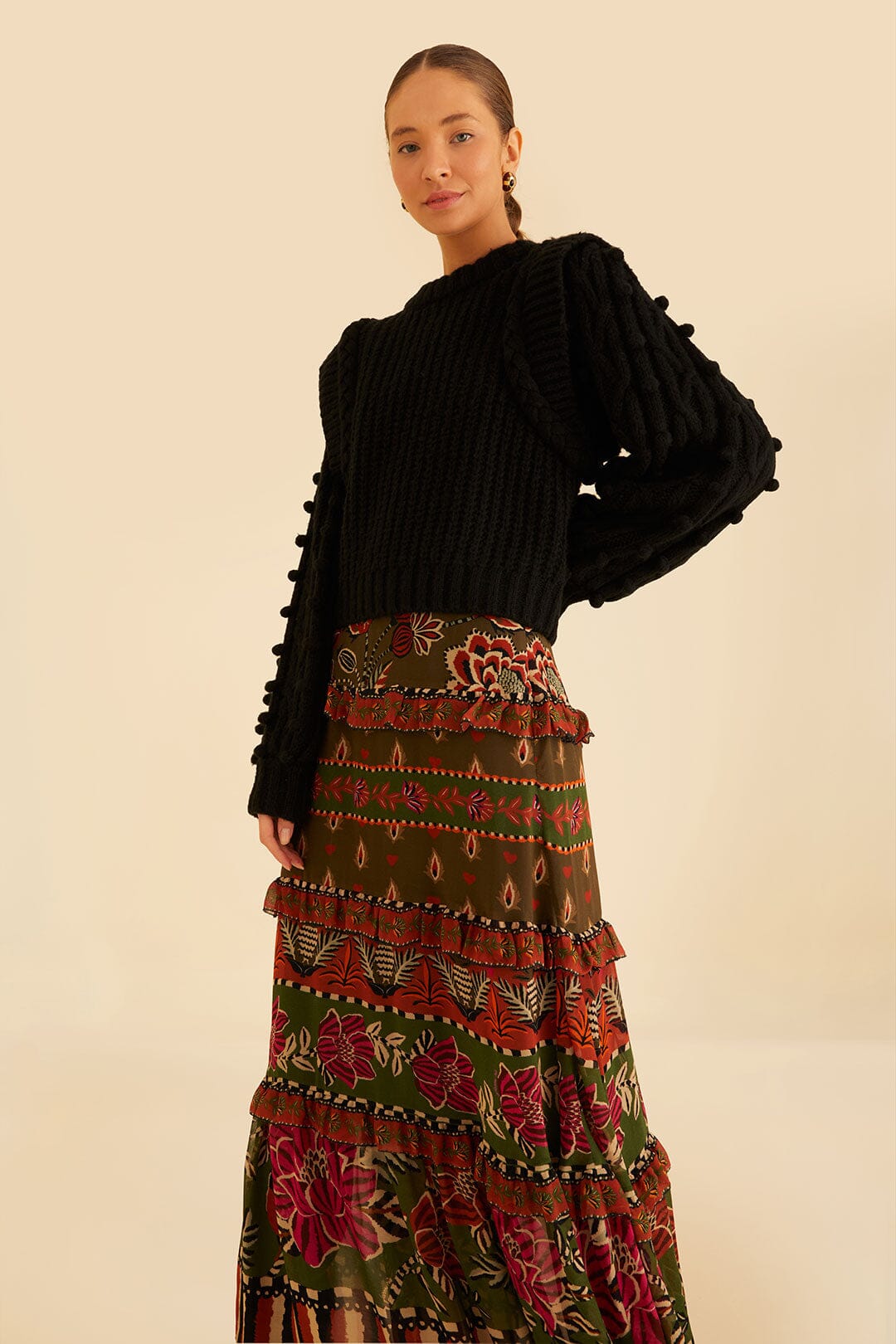 Multicolor Ainika Floral Garden Tiered Maxi Skirt