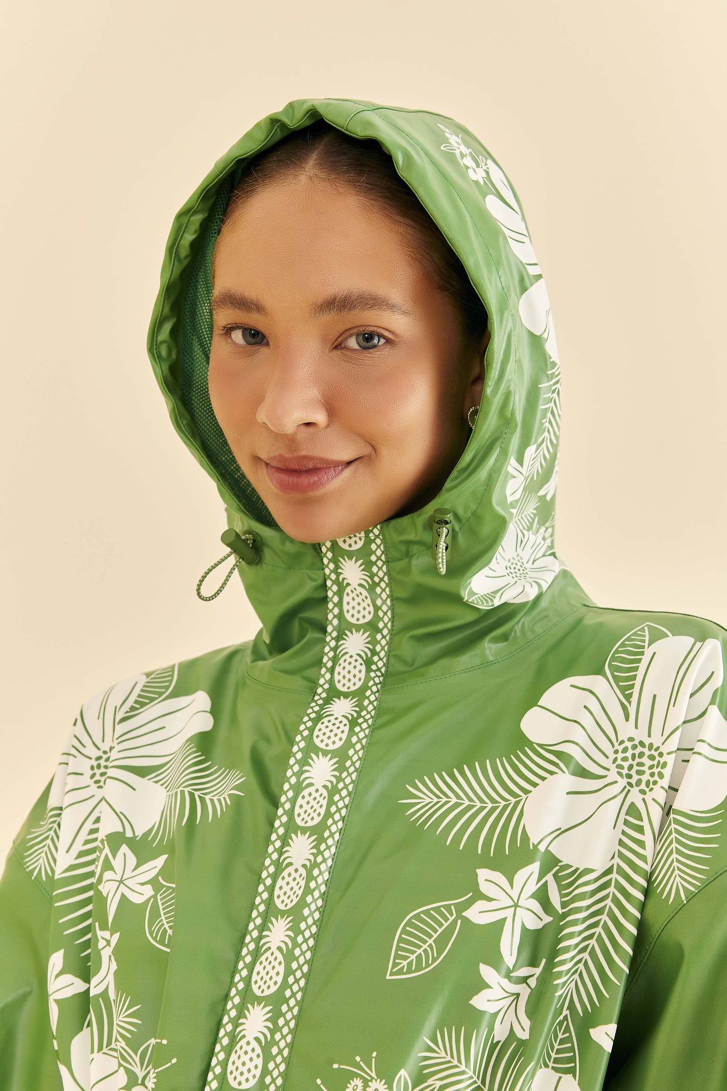 Green Macaw Elegance Long Raincoat
