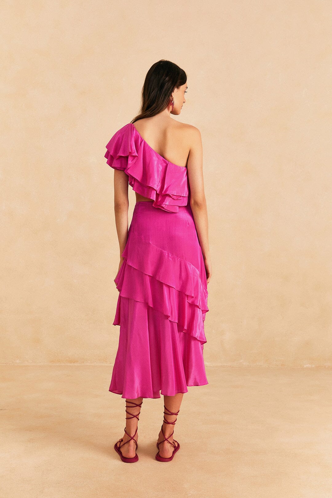 Dark Pink Marocaine Ruffle Skirt