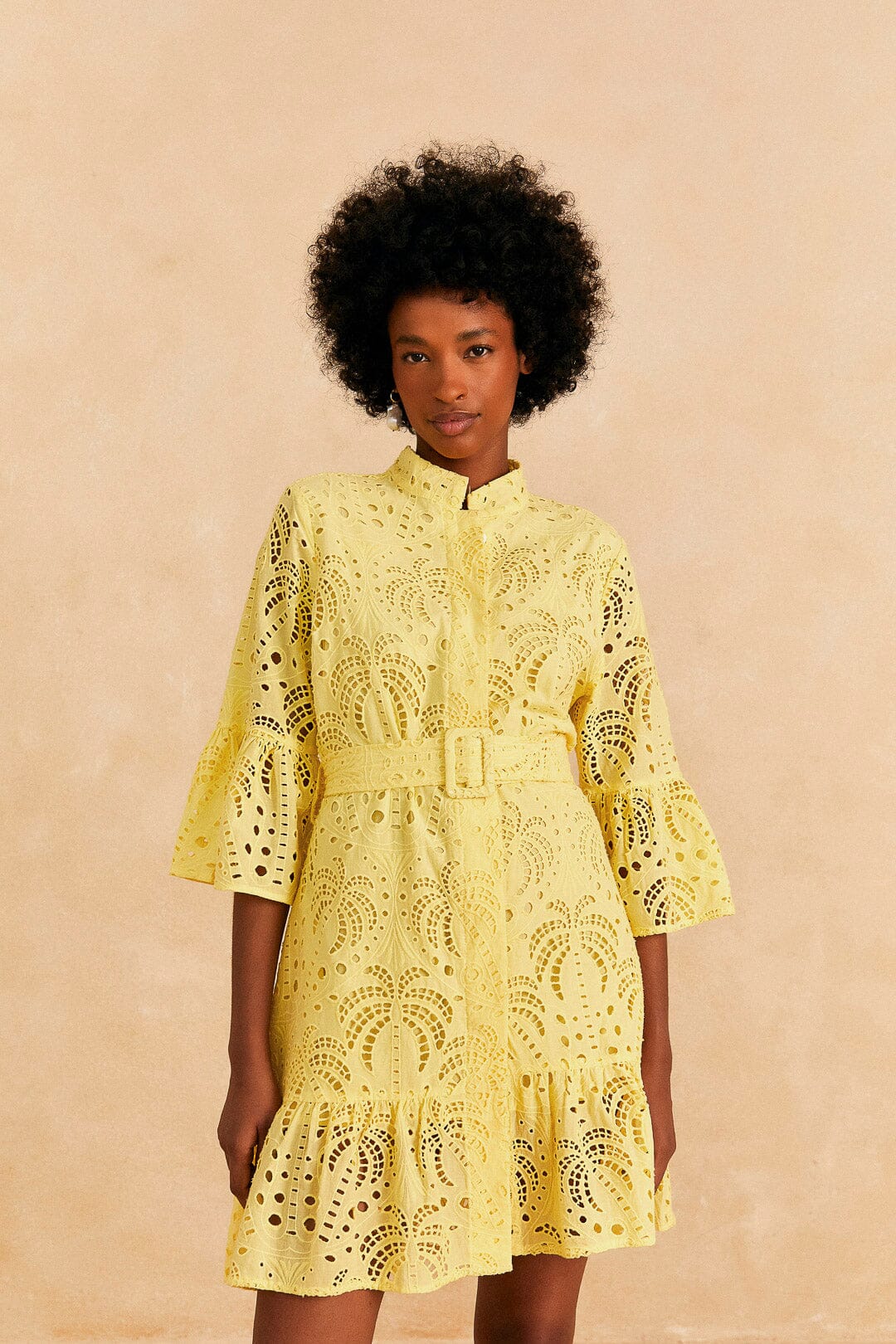 Light Yellow Palm Tree Mini Dress