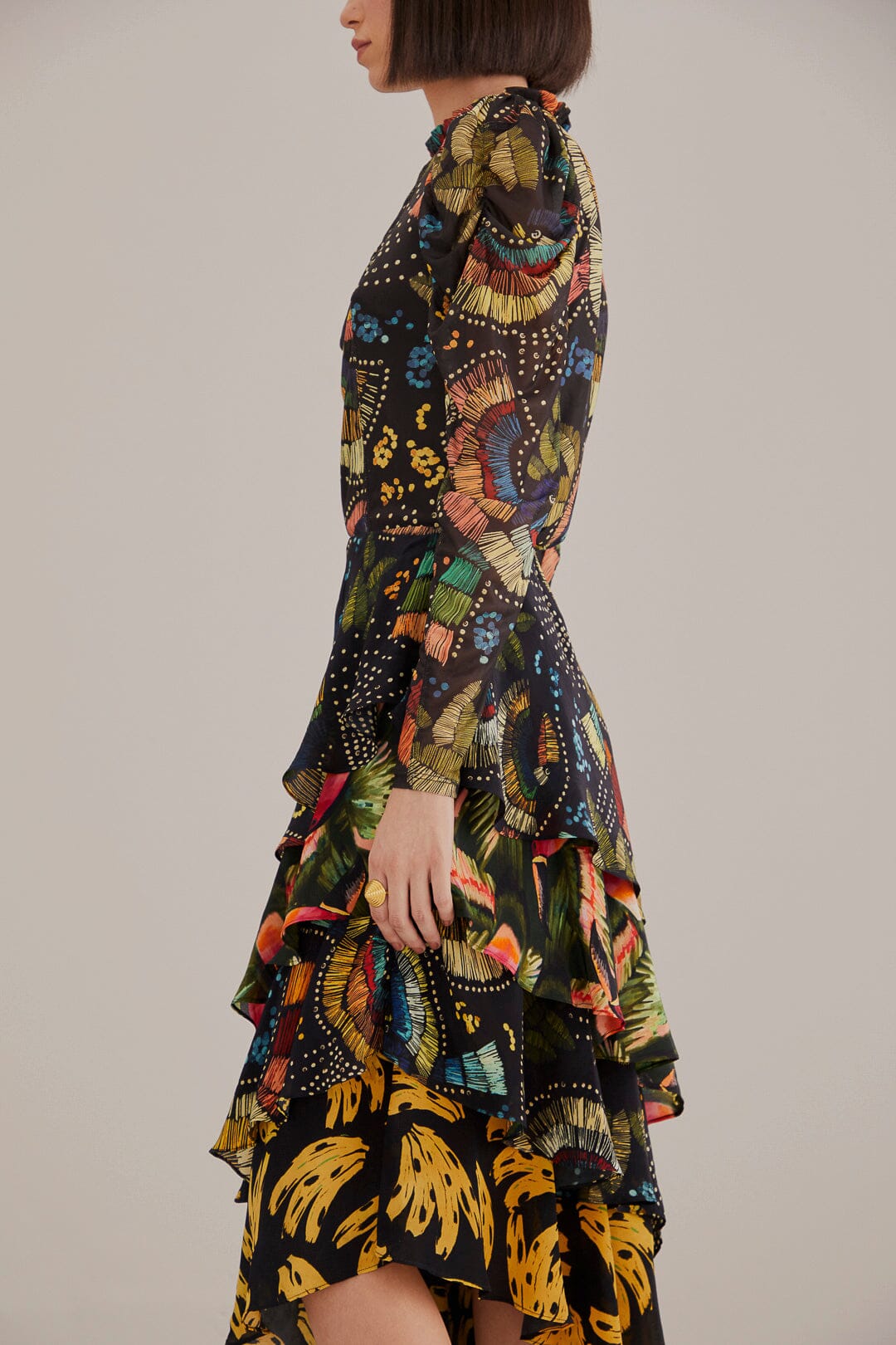 Mixed Prints Layered Midi Skirt