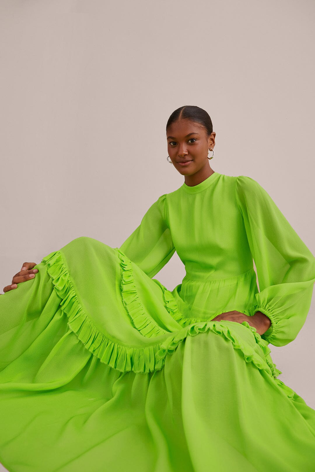 Neon Green Long Sleeve Maxi Dress