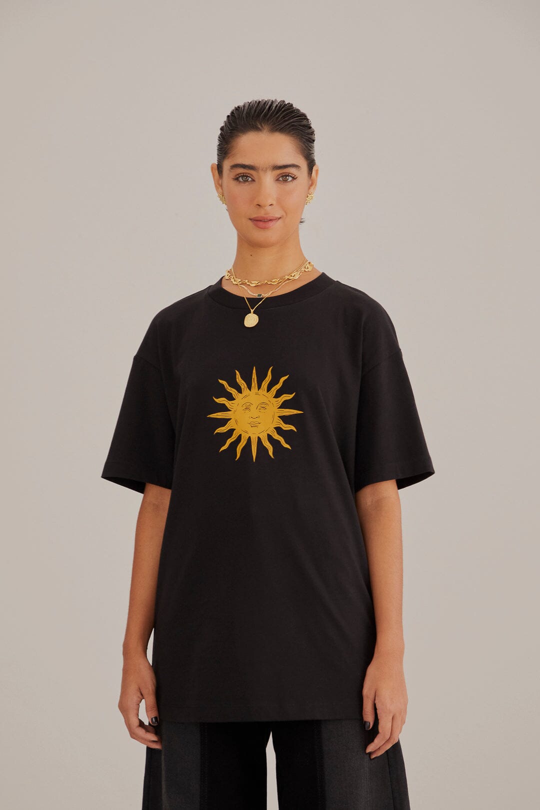 Walking With The Sun Relaxed Black T-Shirt