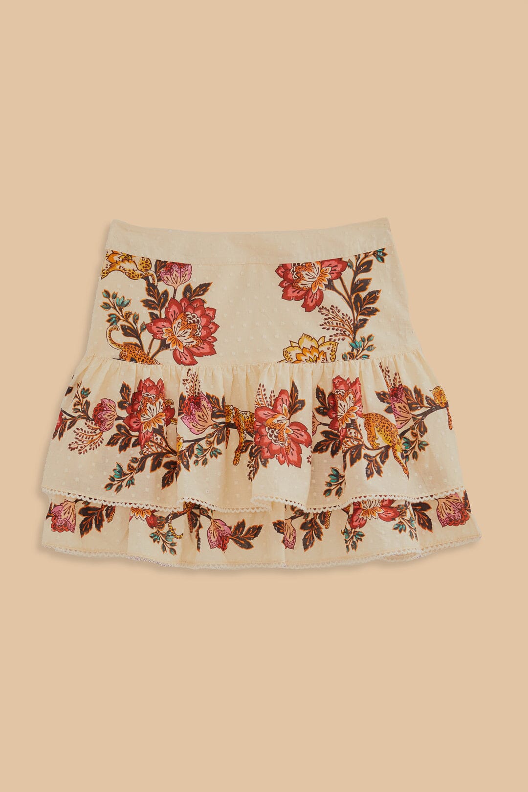 Sand Leopard Flowers Mini Skirt