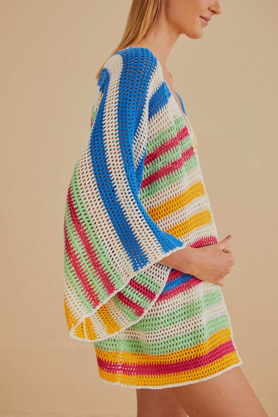 Mixed Stripes Crochet Kimono