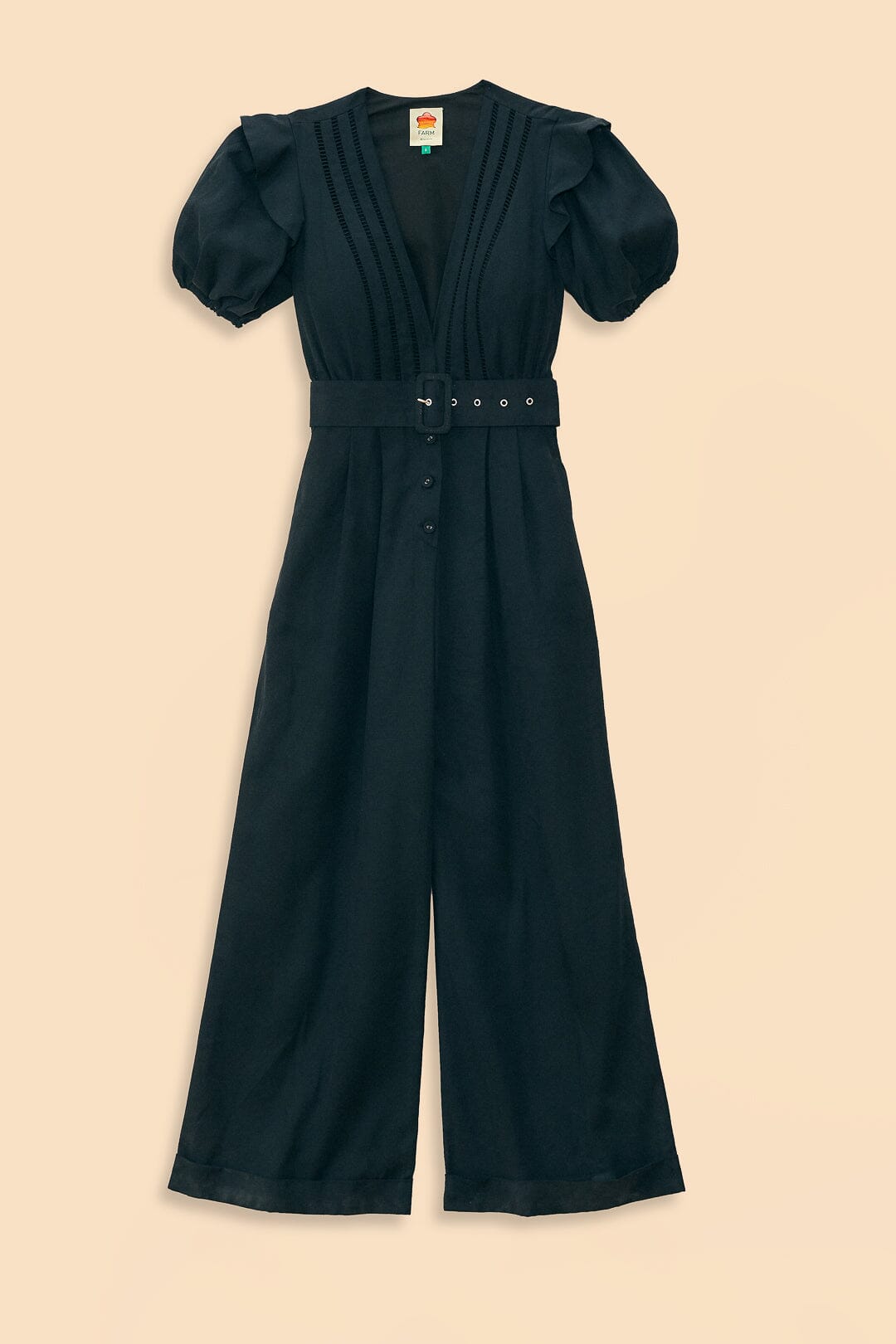 Black Pleated Short Sleeve Jumpsuit