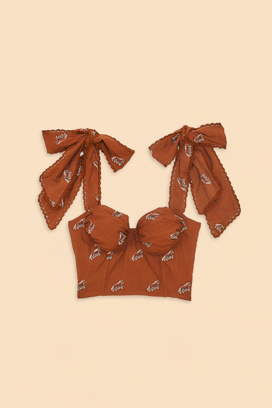 Caramel Embroidered Horses Crop Top