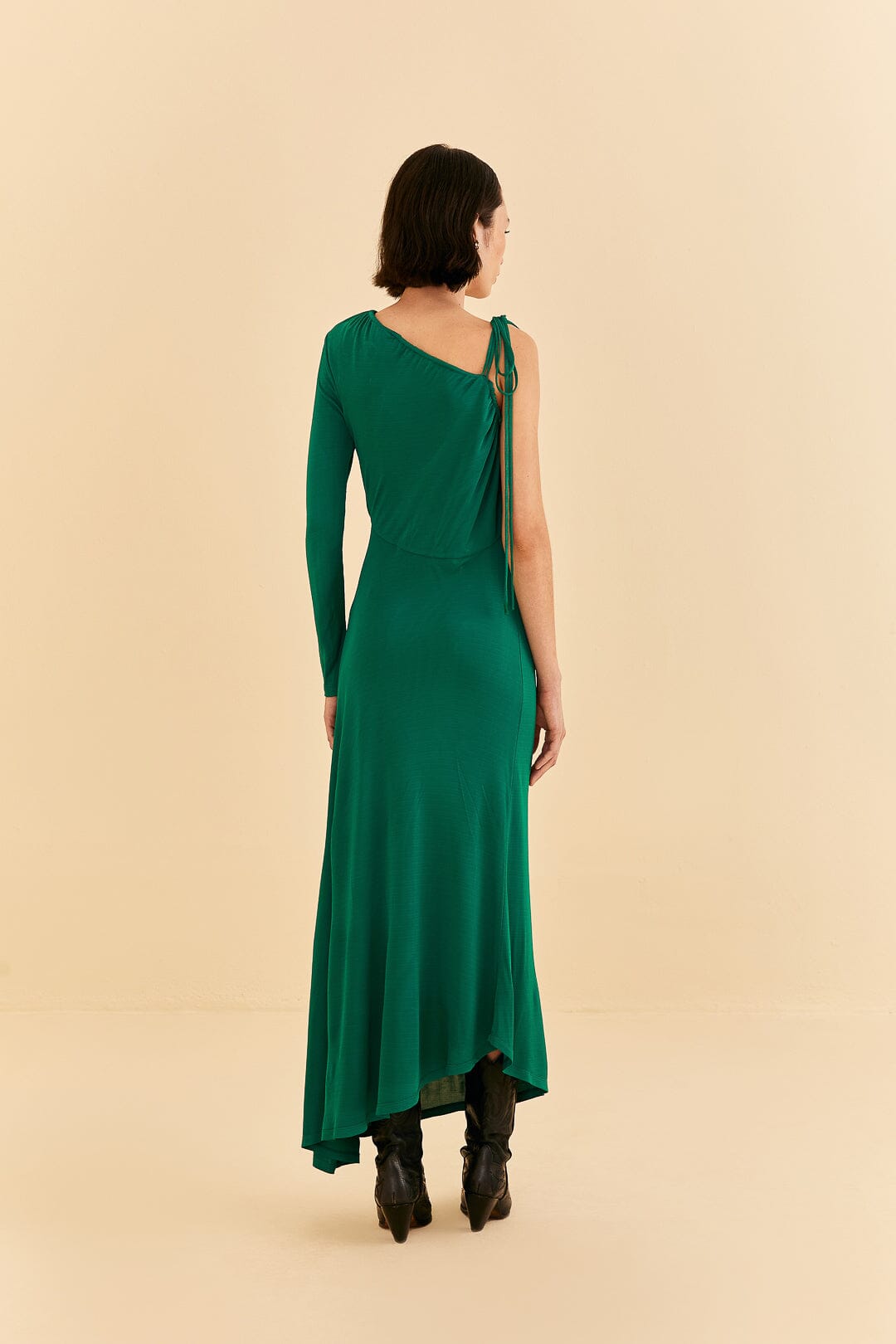 Emerald One Shoulder Midi Dress
