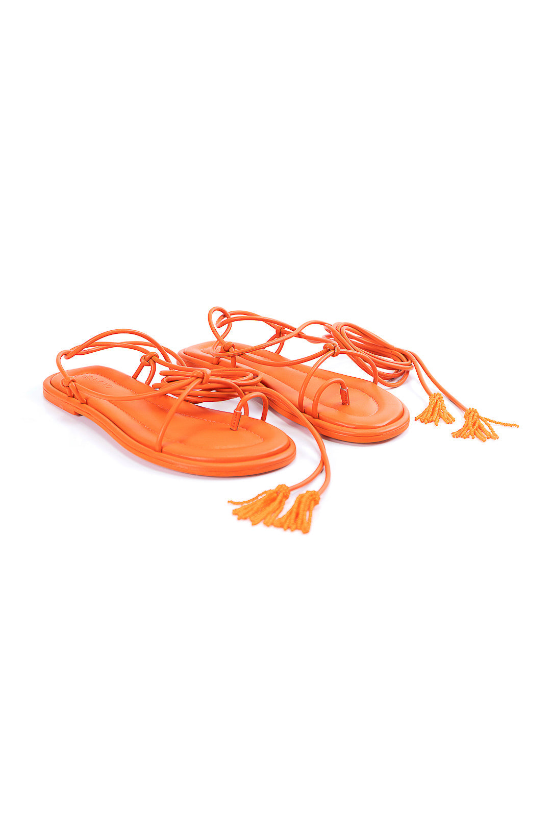 Orange Lace Up Flat Sandal