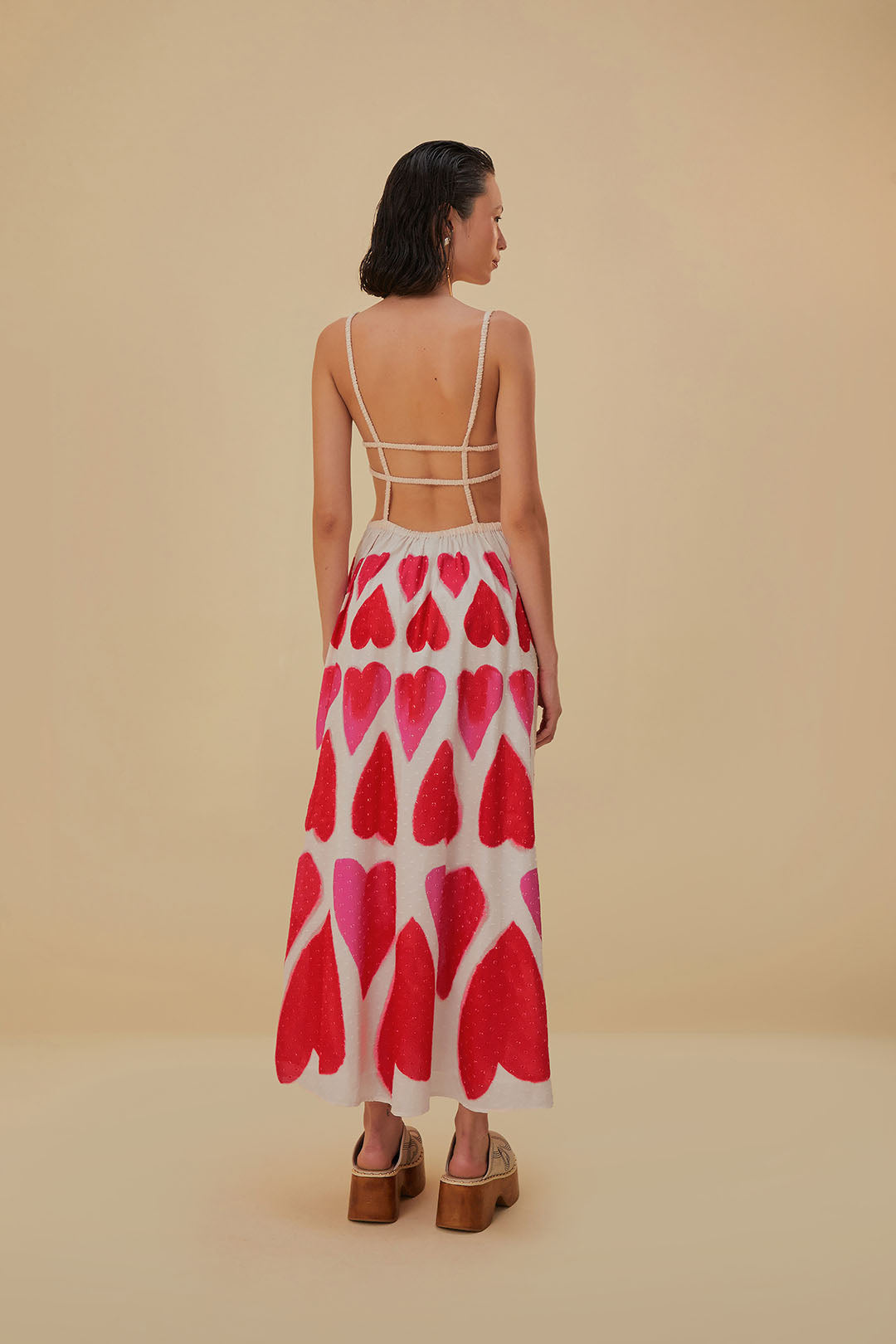 Painted Hearts Off-White Straps Maxi Dress
