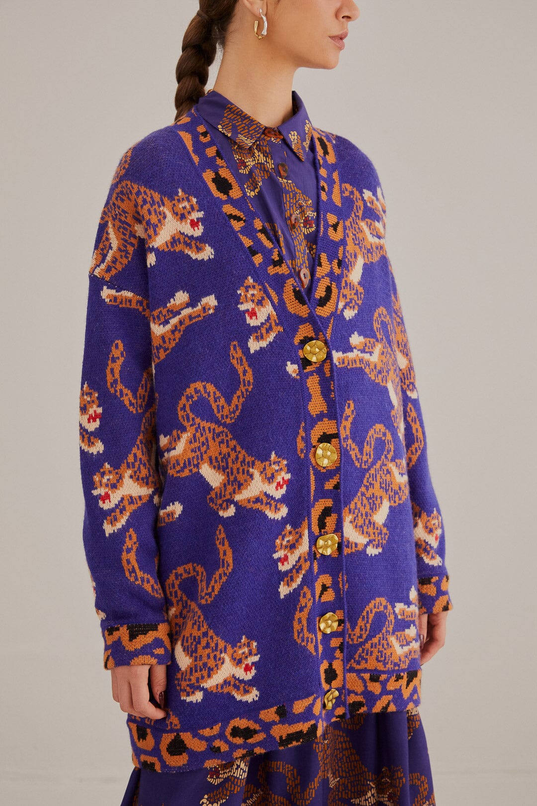 Navy Blue Leopards Knit Cardigan
