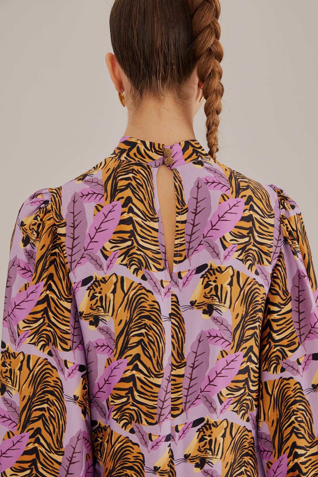 Lavender Tiger Leaves Midi Dress