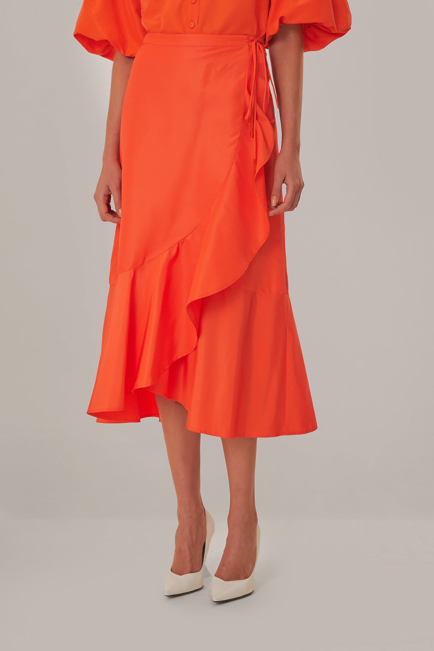 Vivid Orange Midi Skirt