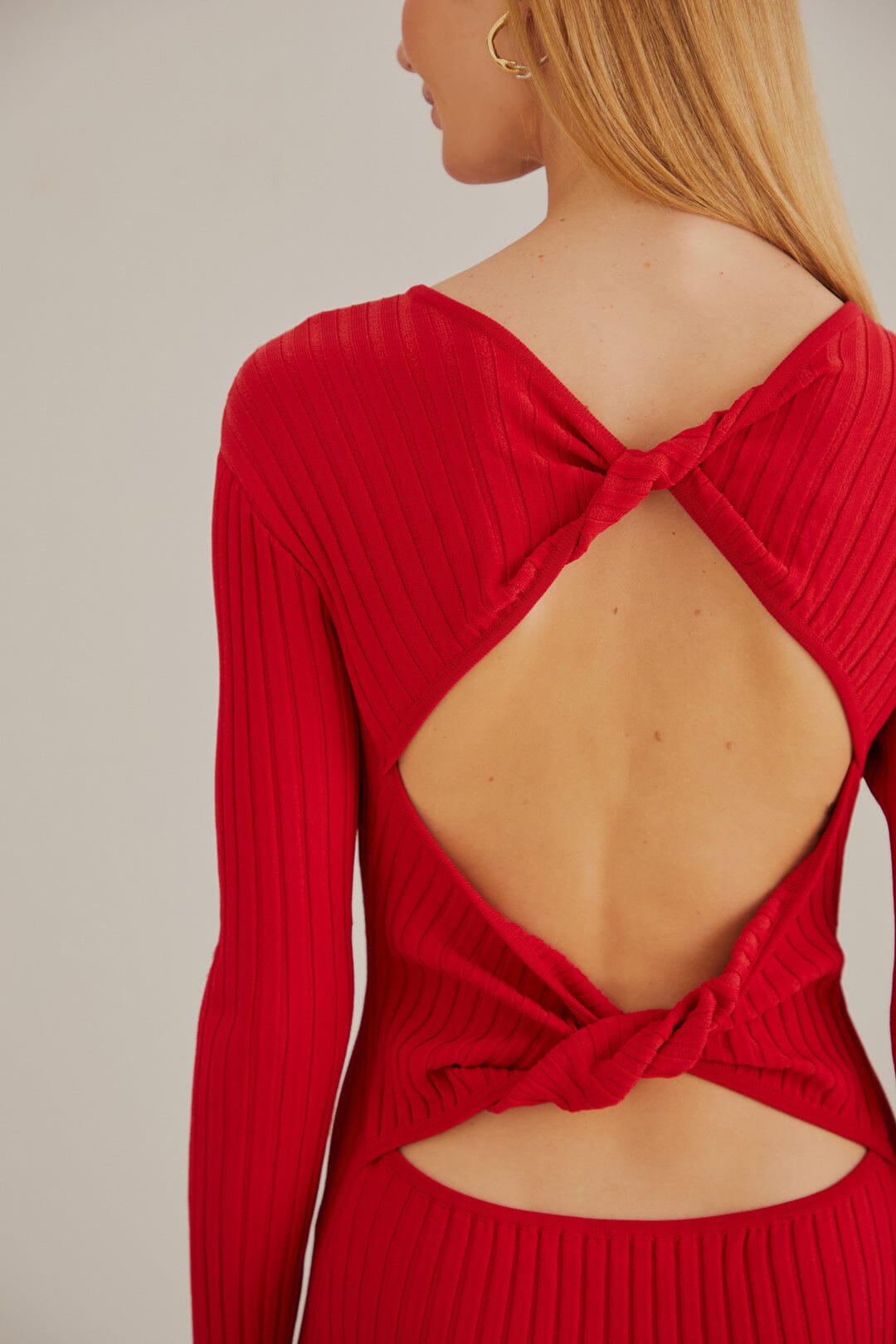 Red Knit Midi Dress